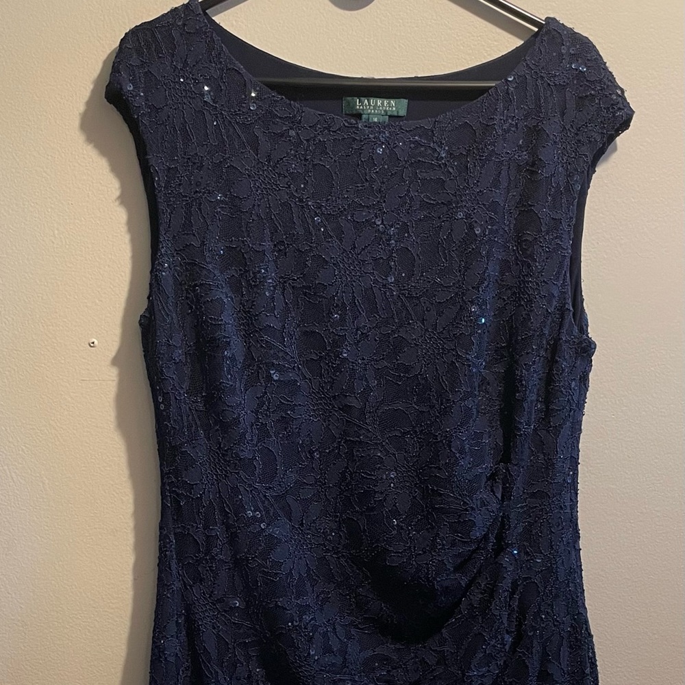 Ralph Lauren Women’s Lighthouse Navy Blue Floral Lace Shift Dress Size 16